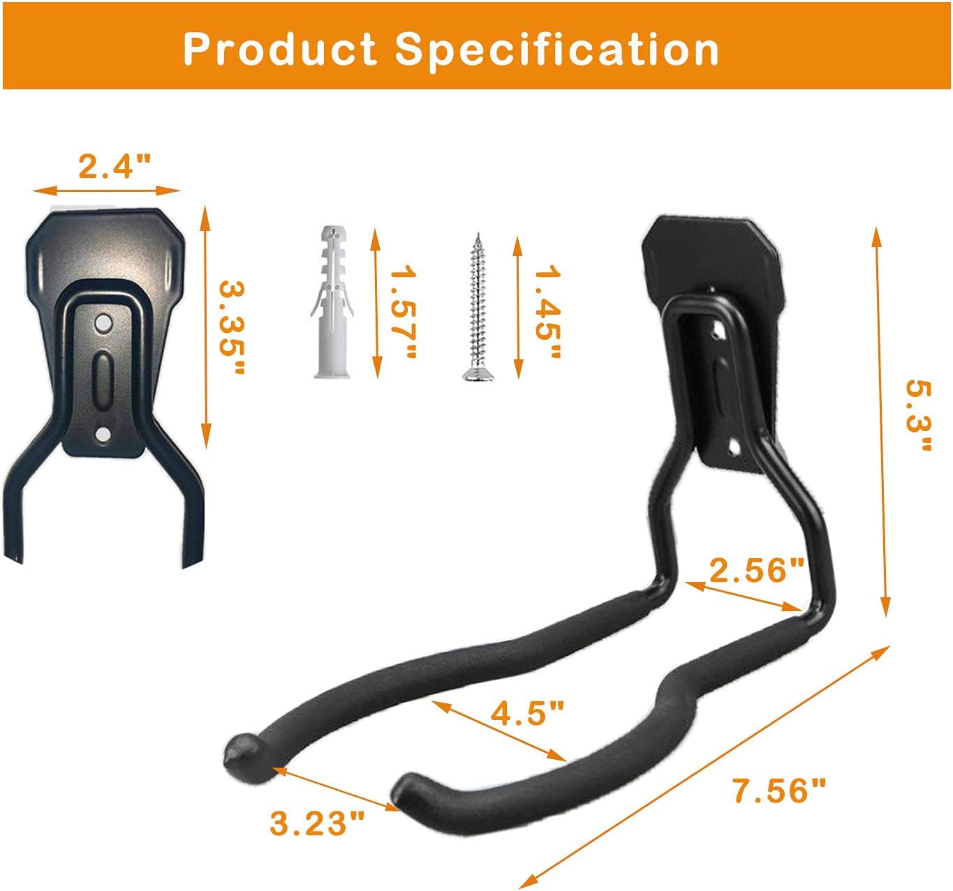 Garden Power Tool Hanger, Garage Wall Hooks, Weedeater Rack, String Trimmer Hanger, Utility Hooks for Garage Tool Organizers and Storage - Black, 4 Pcs