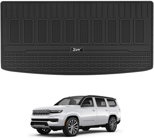 3W Cargo Liner Compatible with Jeep Grand Wagoneer(Non L) 2022-2024 2025 7 Passenger Model All Weather Custom Fit Black Trunk Mat Set