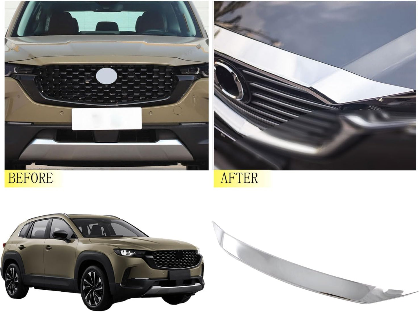 Front Hood Air Deflector，Car Bonnet Molding Cover Trim Fit for Mazda CX-50 and CX50 Hybrid 2023 2024 2025，Exterior Accessory（ABS,Glossy Chrome）