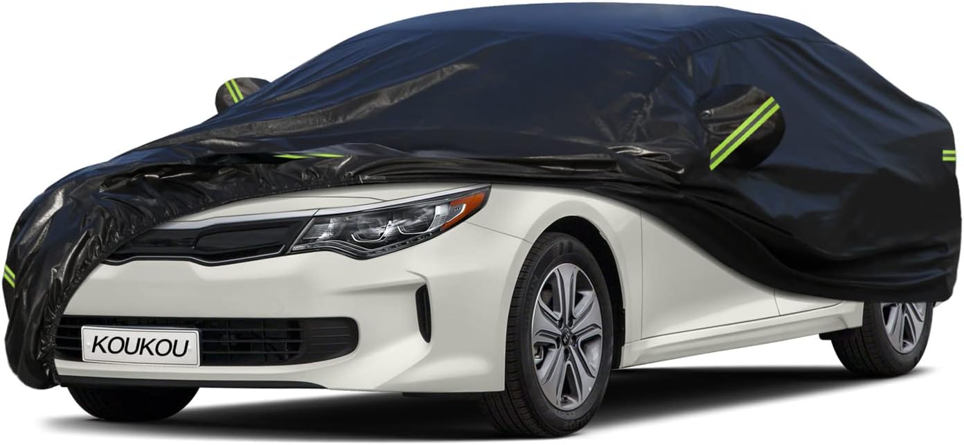 KouKou Car Cover Waterproof All Weather, 7 Layers Outdoor Car Covers for Automobiles Rain Snow UV Protection, Universal Fit Nissan Altima, Infiniti Q50,Kia Optima, Acura TLX ect.(Length 186-193 inch)