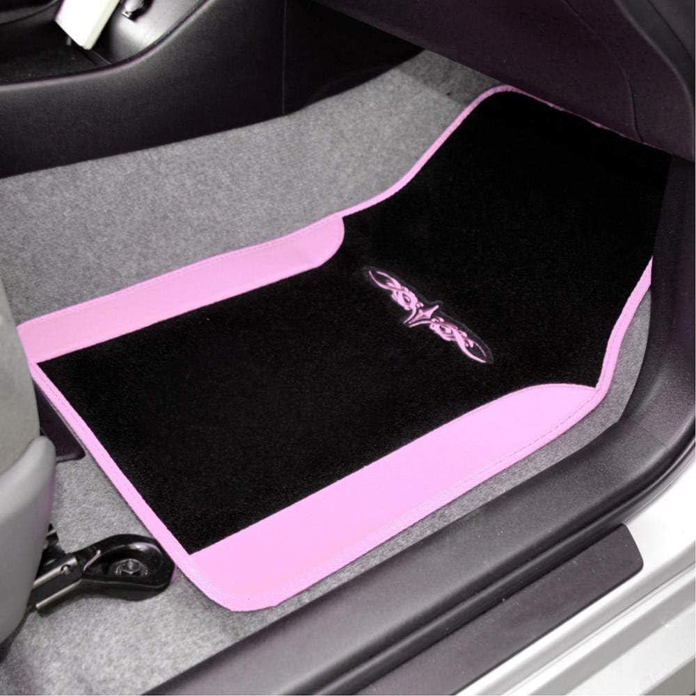 BDK carXS Fresh Two-Tone Carpet Floor Mats, Tribal Tattoo Design with Vinyl Trim for Car Sedan Truck SUV, Front & Rear Set of 4, Pink