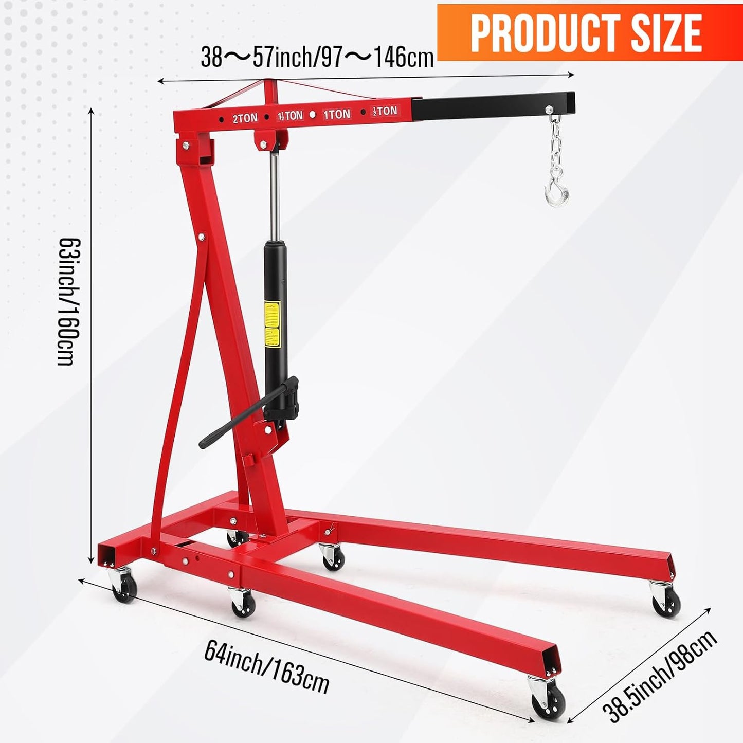 2 Ton Engine Hoist, Hydraulic Cherry Picker Engine Hoist Lift, 4400LBS Heavy Duty Crane Lifter with 6 Casters and Telescopic Boom, Foldable & Portable Design, for Garage, Workshop, Warehouse (Red)