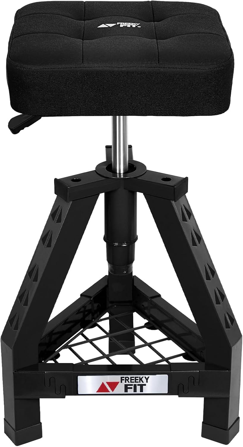 Adjustable Shop Stool,Garage Mechanic Stool Chair,Work Seat for Workshop, Adjustable Height, 360° Swivel Padded Square Seat,Tool Storage, 350 LBS Capacity, Heavy Duty, Black