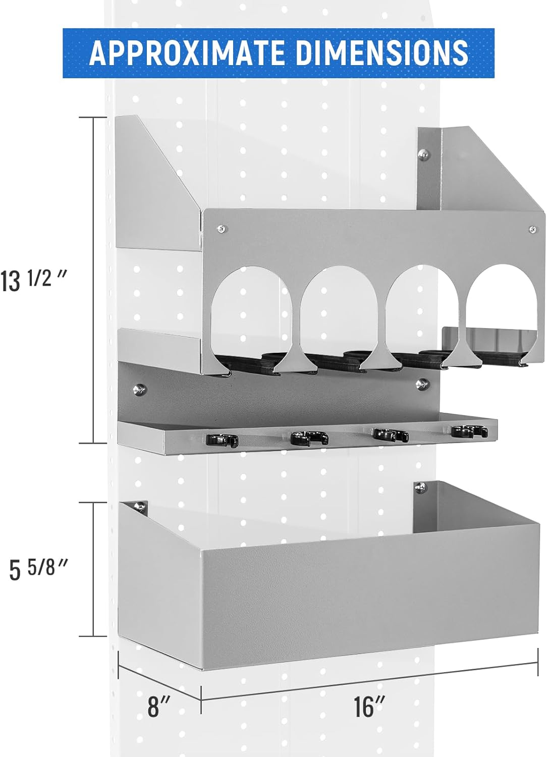 AA Products P-SH-Power Tool Organizer Wall Mount Designed for 16''D Van Shelving Storage, Three Layer 16" W Steel Power Tool Charging Station Organizer