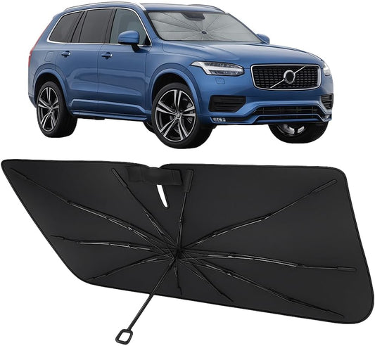Proadsy Windshield Sun Shade Umbrella for Volvo XC90 2016-2025 2026 Foldable Car Umbrella Sunshade with Soft TPU Handle Spring Structure Crystal Cooling Material Protect Car from Rays & Heat