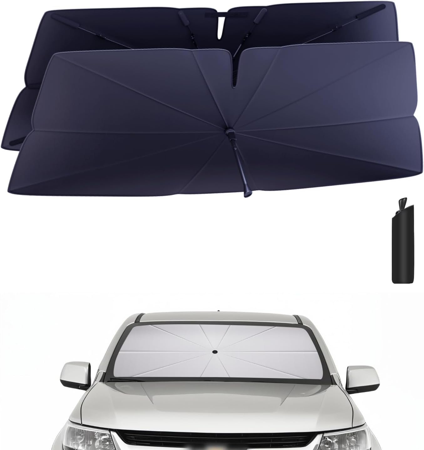 Windshield Sun Shade Umbrella Compatible with 2015-2022 Chevy Colorado Accessories: Custom Fit 240T Silver, Double Thickened, Foldable Window Sunshade, Ultimate 99% UV Blocking for LT, WT, Z71, ZR2