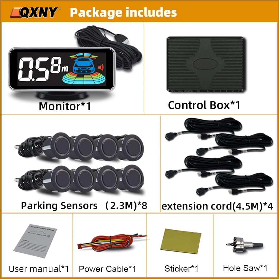 Car Parking Sensors Kit Reverse Radar parktronic System Auto Electronics Vehicle Backup Assistant Reverse 8 Sensor (Matte Black)