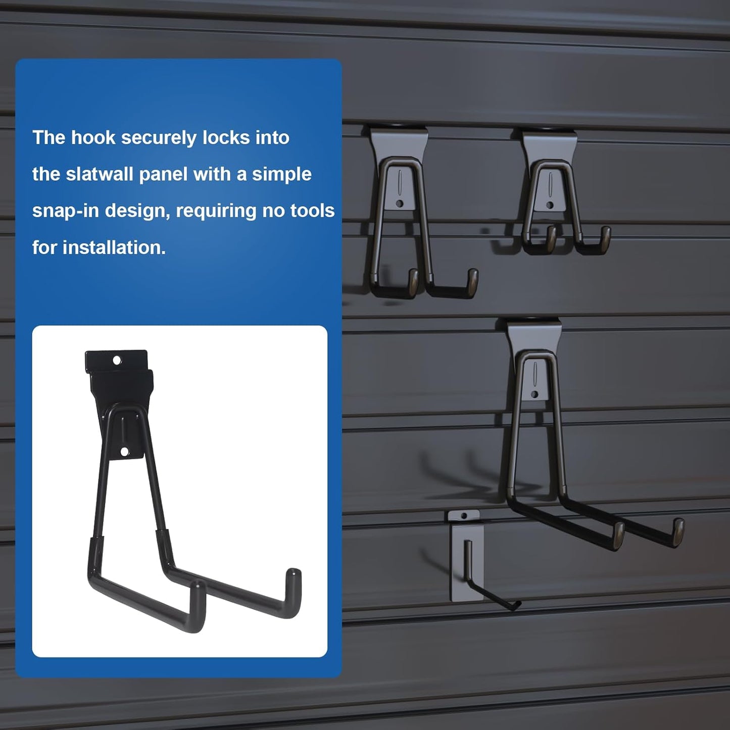 NeatiEase 20 PCS Slatwall Accessories Kit for Garage Rooms Shops Storage Organizing Display, Slat Wall Accessory Includes 18 PCS Multisized Heavy Duty Slatwall Hooks and 2 Pack Velcro Straps