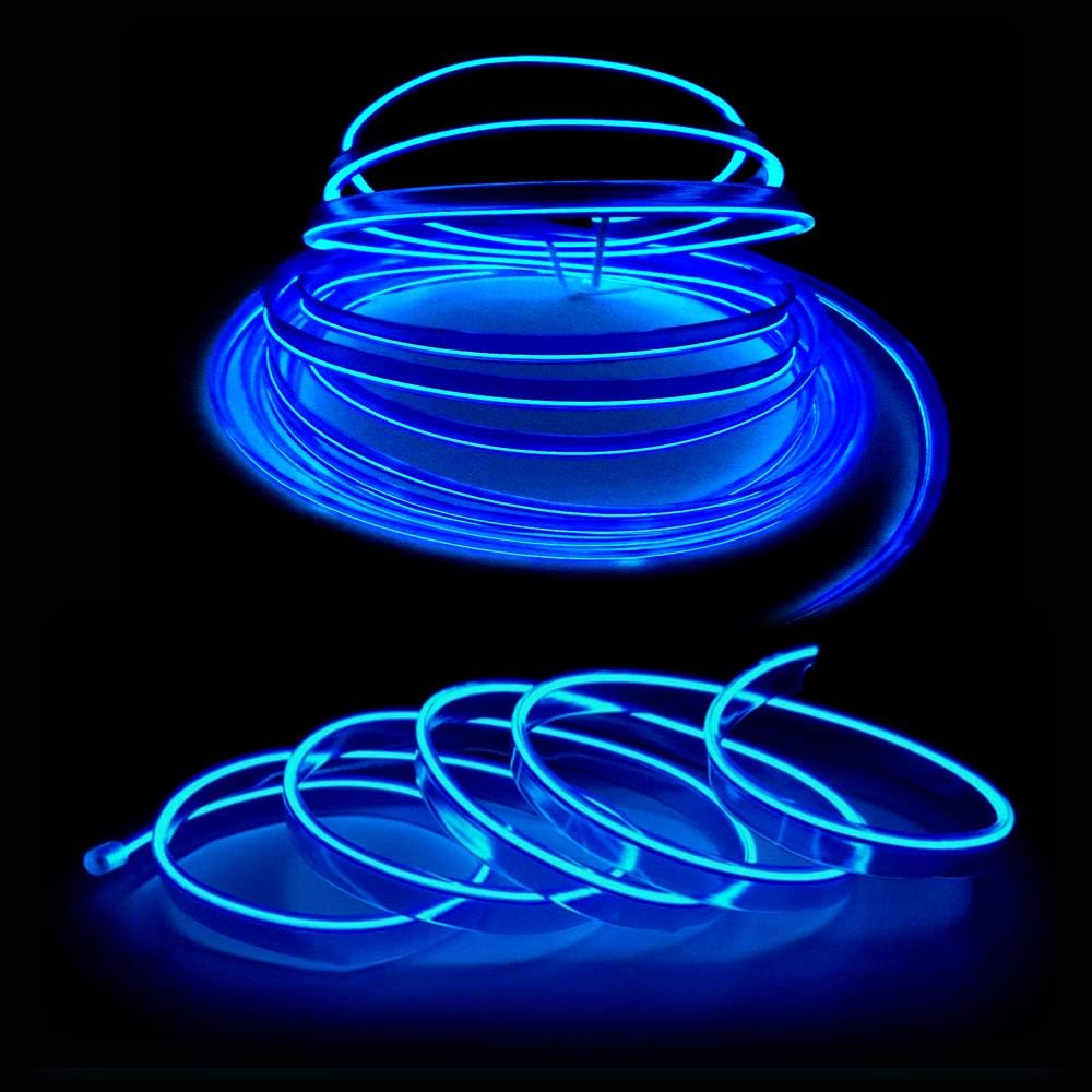 El Wire Blue Interior Car LED Strip Lights, 10M Neon Wire USB 5V with Fuse Protection for Automotive Interior Decoration, with 6mm Sewing Edge