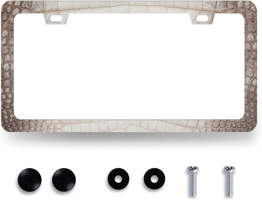 Crocodile Skin Print License Plate Frame Cool Animal Texture License Plate Holder Funny License Plate for Car Decoration Stainless Steel Car Accessory with Screws Men Women 12.3" x 6.3"