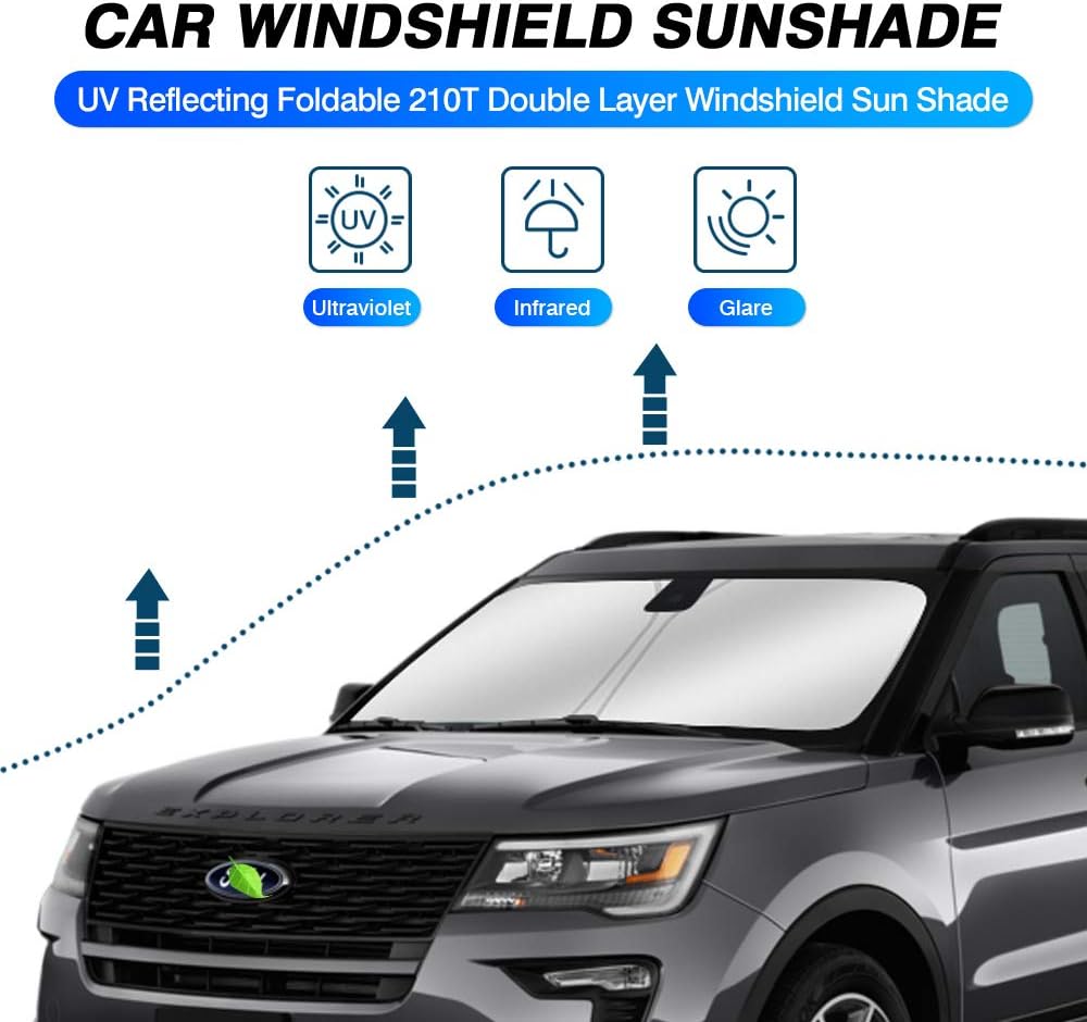 KUST Windshield Sun Shade for 2011-2019 Ford Explorer SUV Accessories, Custom Fit Car Front Sun Shade Foldable Window Shade Sun Visor Protector Blocks UV Rays