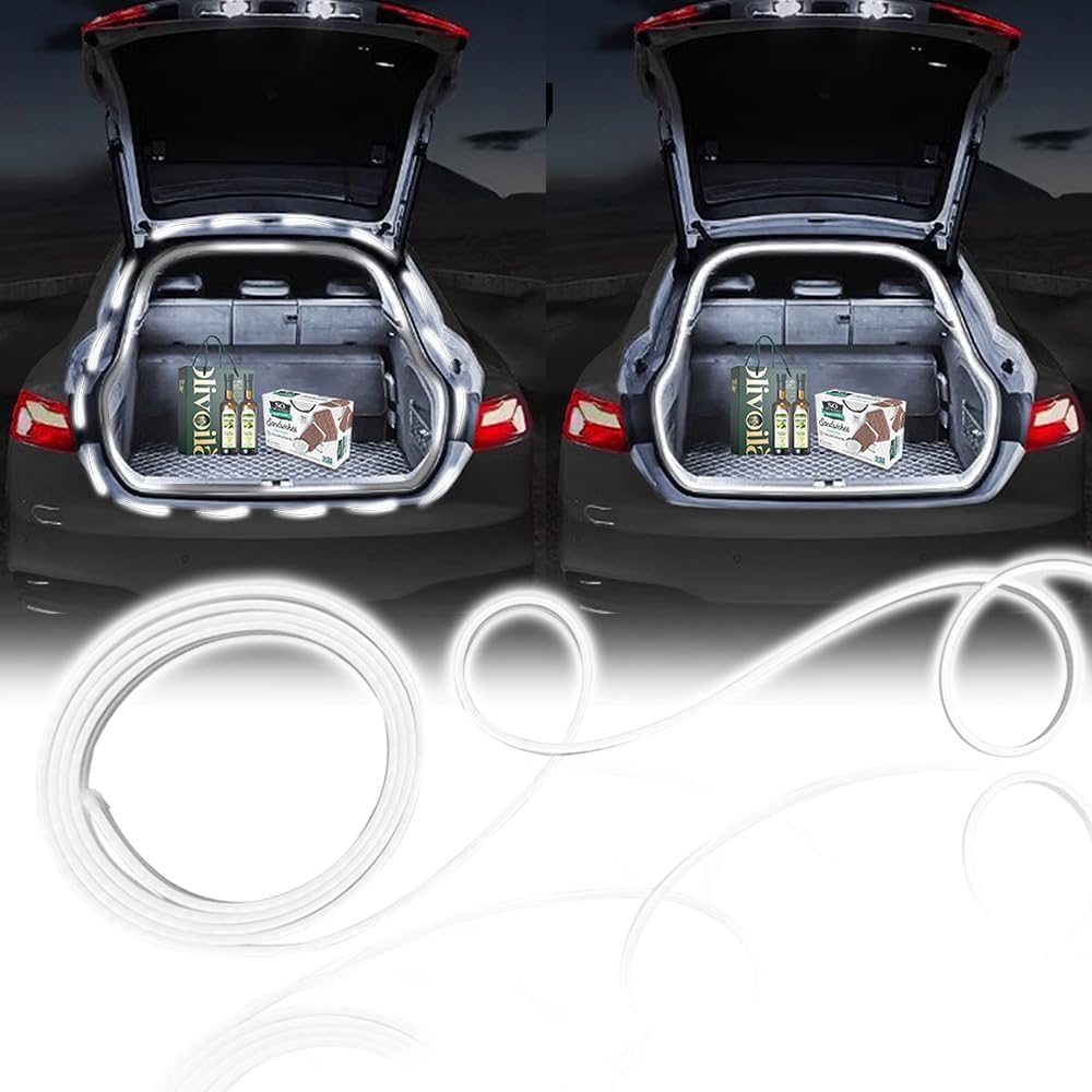 Upgrade Dynamic Flowing Car LED Trunk Light Strip, 158Inch Universal Flexible Cutting Silicone Waterproof Neon Lights Strip, 12V Interior Ambient Lighting for Cars SUVs(White)