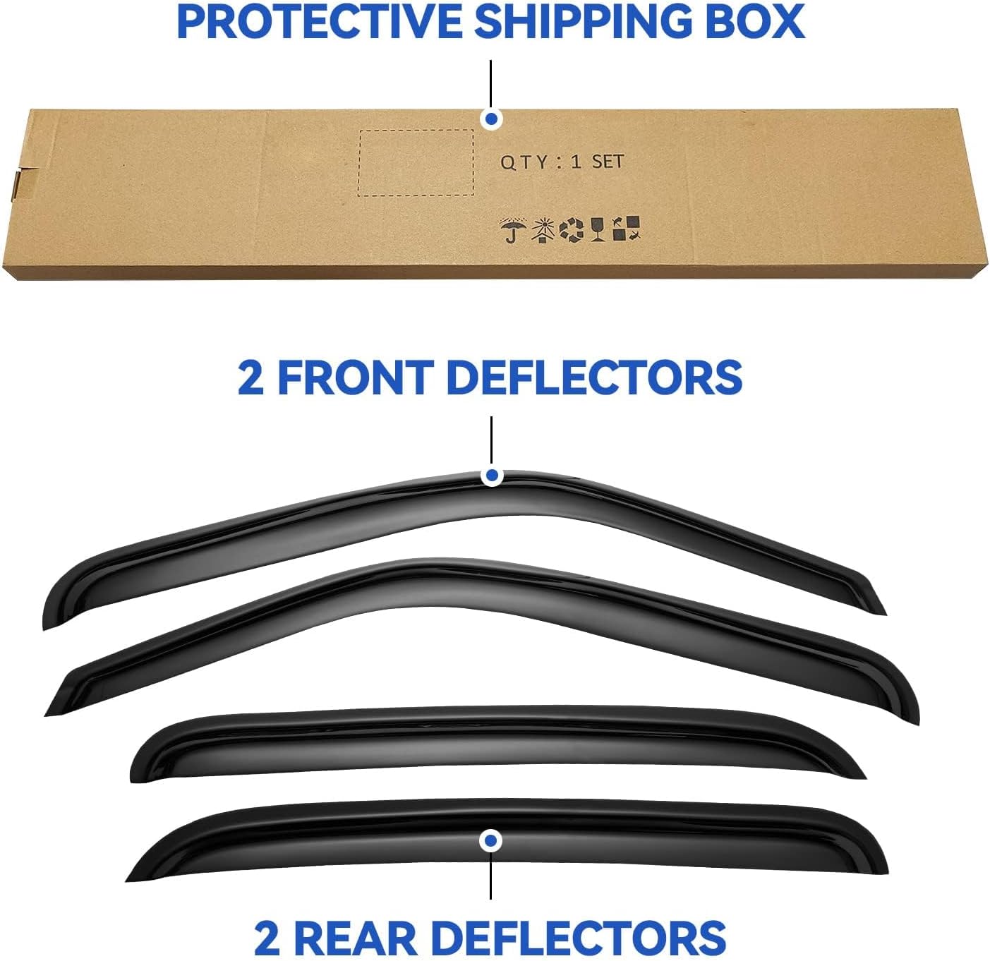 Window Visors Rain Guards for 2001-2007 Chevy Silverado/GMC Sierra, Window Vent Wind Deflectors Visors Shades for 2000-2006 Suburban/Yukon XL, 2002-2006 Avalanche/Cadillac Escalade - Crew Cab
