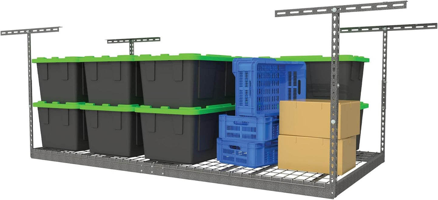 MonsterRax Overhead Garage Storage Rack - 4 x 8 Ceiling Rack for Garage Racks, Organization Shelving, Adjustable Hanging Shelf, Grey 18"- 33" Height Adjustment