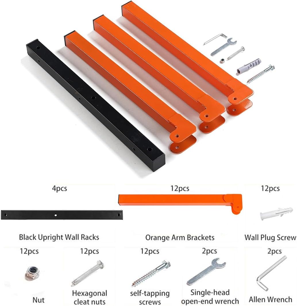 Lumber Storage Rack Metal Shelf Brackets, Sturdy Multipurpose Racking,Indoor & Outdoor Use (3 Level＆2 Pairs)
