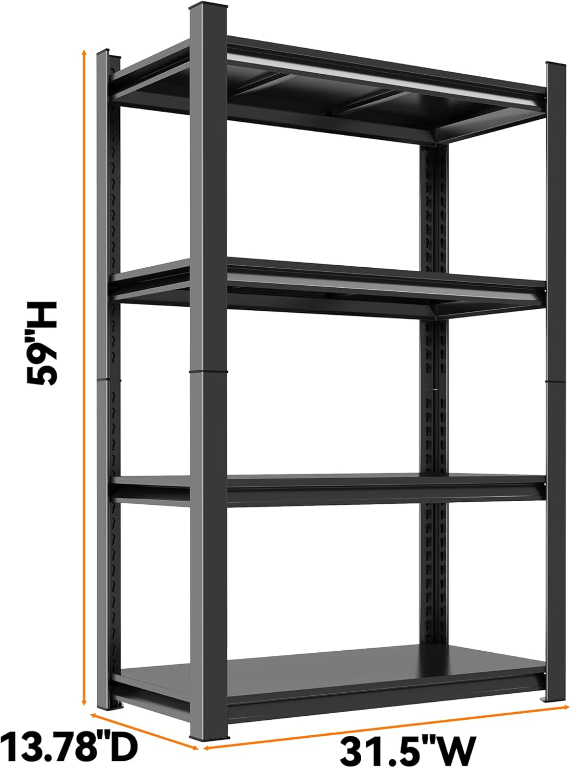 59''H Garage Shelving Heavy Duty Rack, 2400 LBS Large Capacity 4 Tier Adjustable Storage Shelves, Metal Industrial ShelvingUnits for Garage, Basement and Warehouse, 59''H×31.5''W×13.78''D, Black