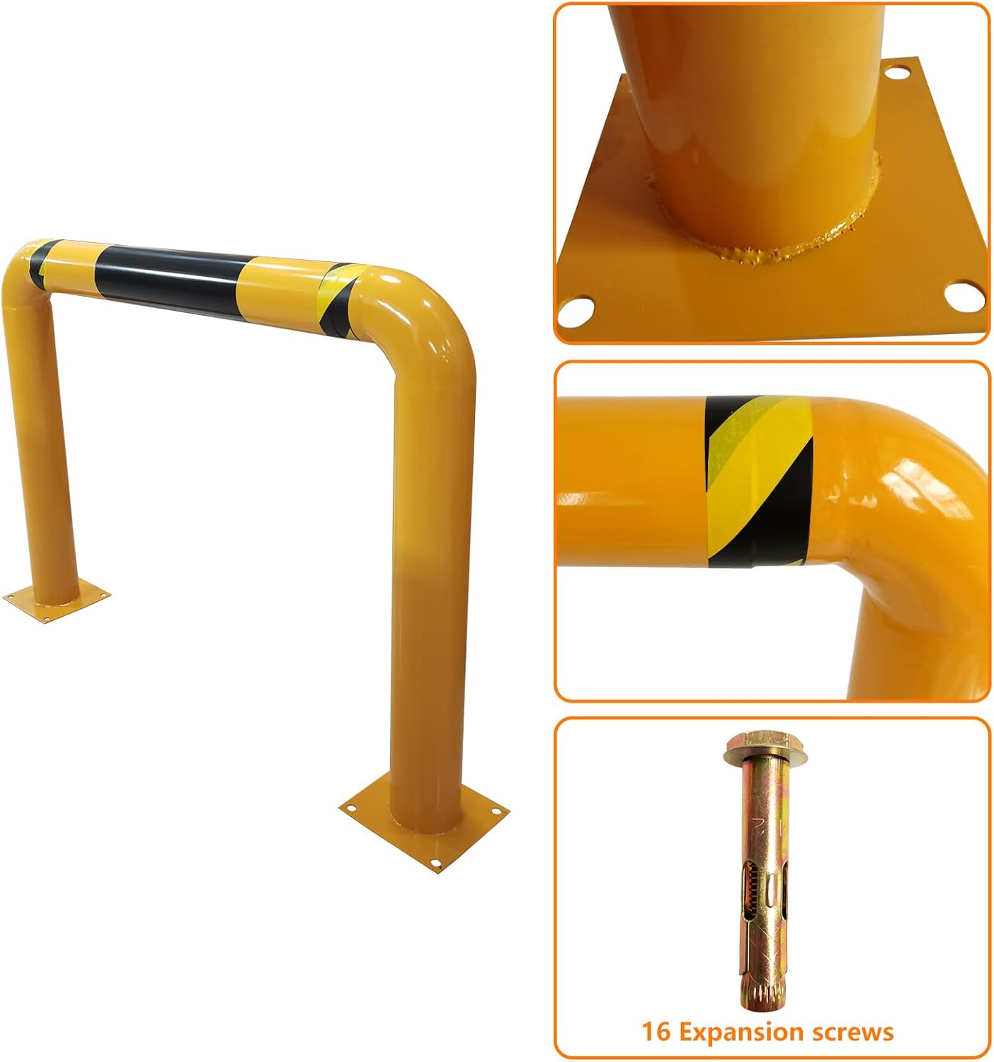 51.2"x 35.4" Hollow Machine Safety Vehicle Industrial Guard Barrier Bollard with Anchor Bolts For Warehouse Roadside Traffic Parking Area, 2 Pack, Yellow
