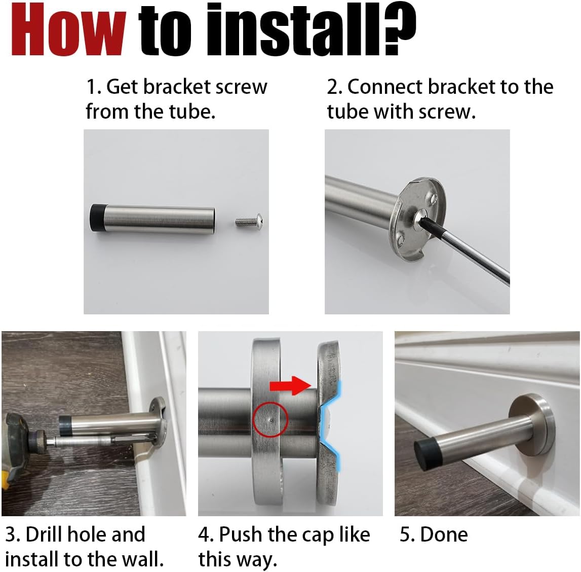 JQK Door Stopper, 304 Stainless Steel Thicken 1mm Sound Dampening Door Stop Bumper Wall Protetor 4 Pack, Brushed, DSB5-BN-P4