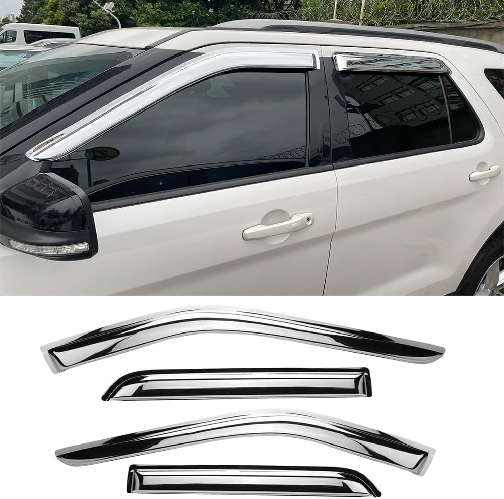 94251Y Chrome Side Window Visor Wind Vent Deflector,4pc Outside Mount Style Shade Sun Rain Guards Set fit for 2008-2016 Chevy Town & Country,2008-2020 Dodge Grand Caravan