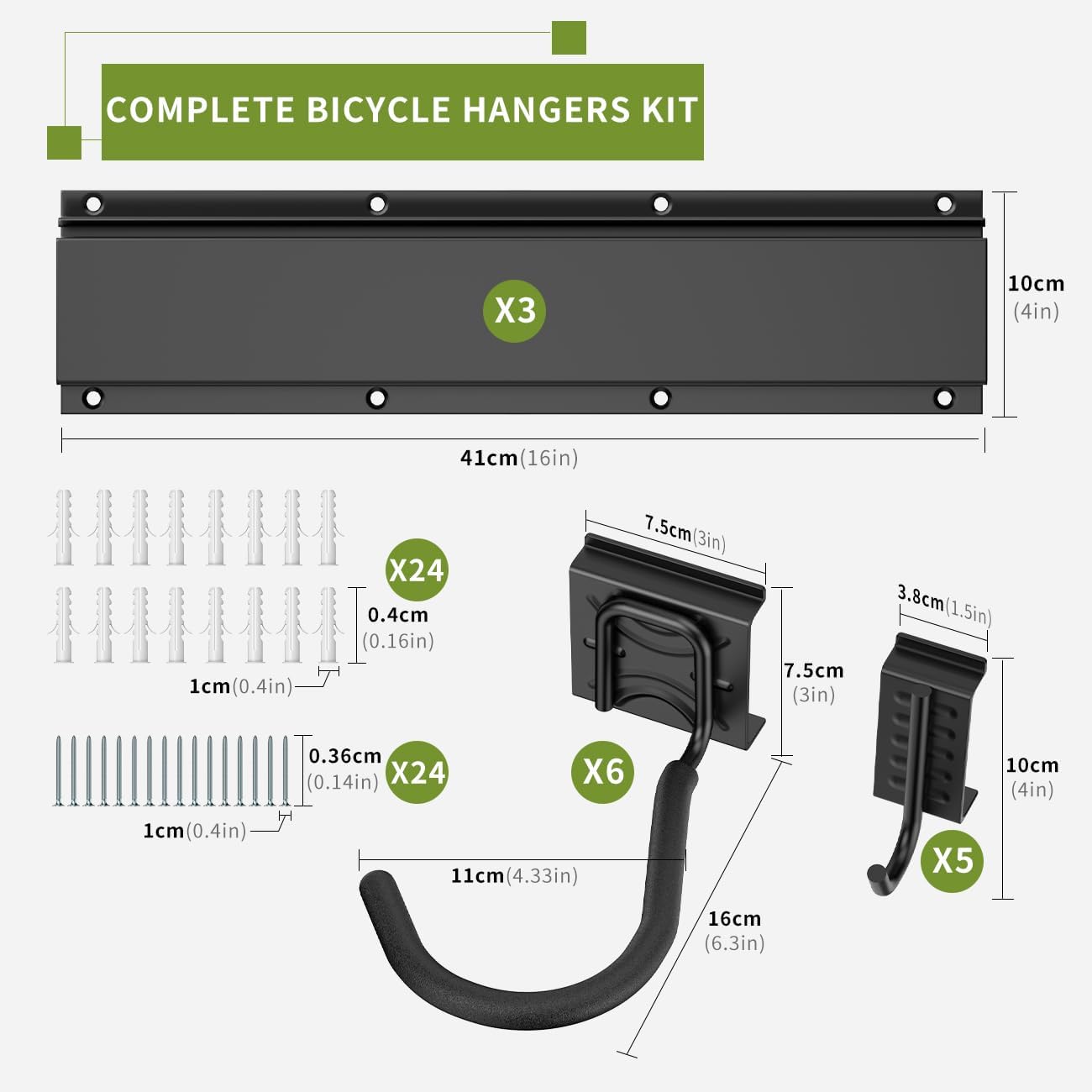 Bike Storage Rack 48Inch for 6 Bikes + 5 Helmets, 500lbs Capacity, Heavy Duty Steel Bicycle Wall Mount Hanger for Garage Storage, Bike Hooks, Bicycle Storage, Bike Wall Mount, Black