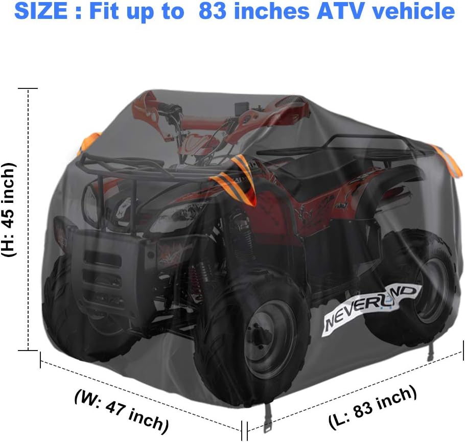 NEVERLAND ATV Cover Oxford Cloth Heavy,Compatible with Polaris Sportsman Yamaha Grizzly Honda FourTrax Kawasaki KFX Wheel Car with Air Vents Reflective Strips and Buckle Straps Length up to 82 inches