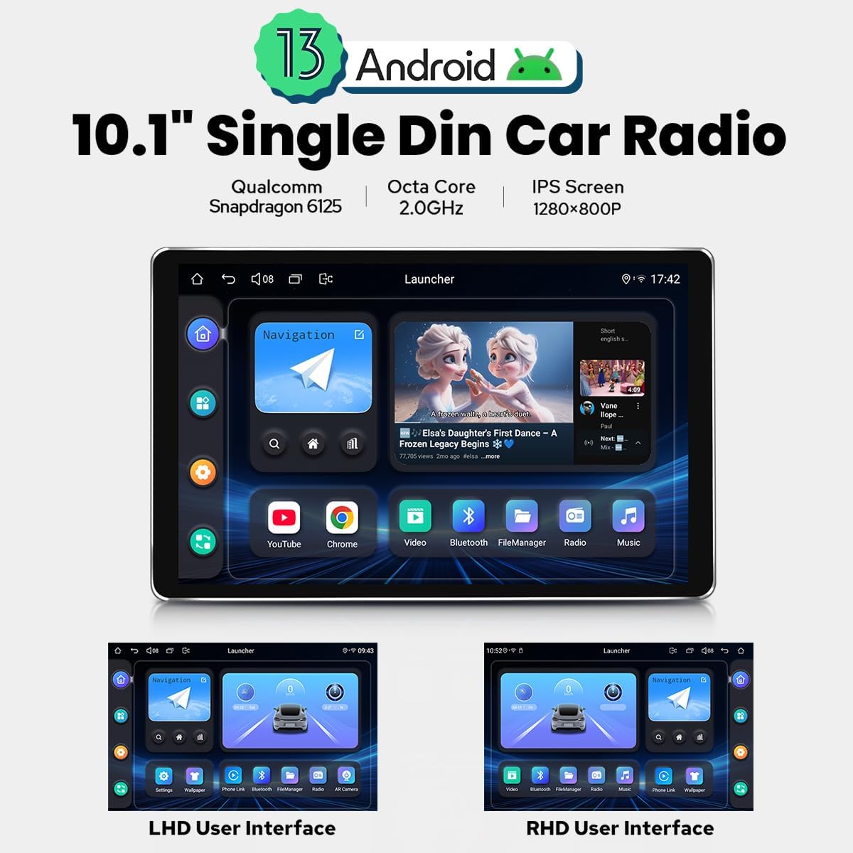 Joying Single Din Touchscreen Radio 10.1 Inch Car Stereo with Apple Carplay & Android Auto, 8GB+128GB Android 13 Head Unit with Mirror Link, AM/FM, Bluetooth, SWC, GPS(JY-UTS10N8)