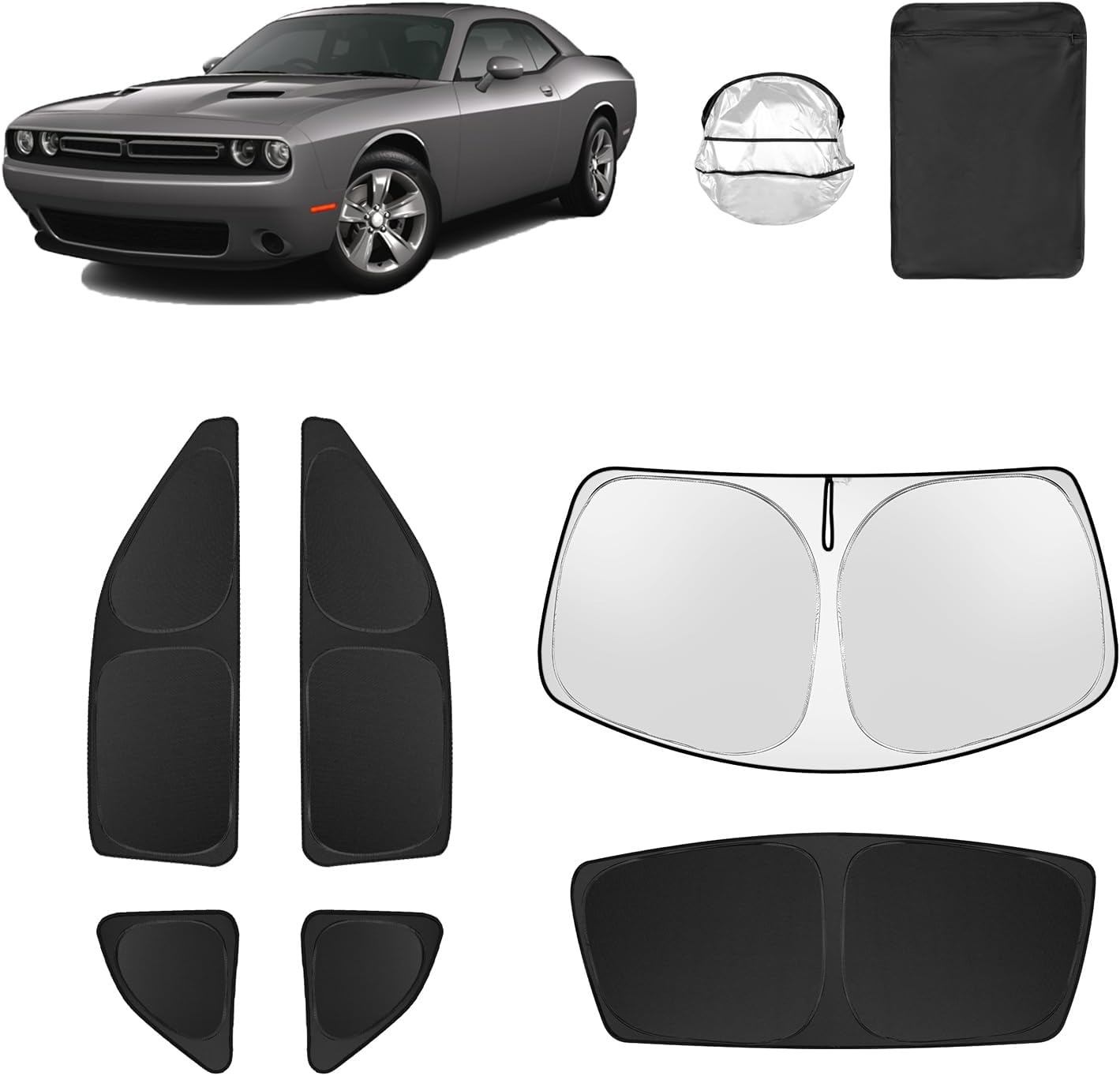6pcs Car Window Shades for Dodge Challenger 2015-2023 (SXT, RT, GT) Accessories,Windshield Side Rear Full Sunshade,Sun Visor UV Blocking, Privacy Protection and Blackout for Camping Outdoor