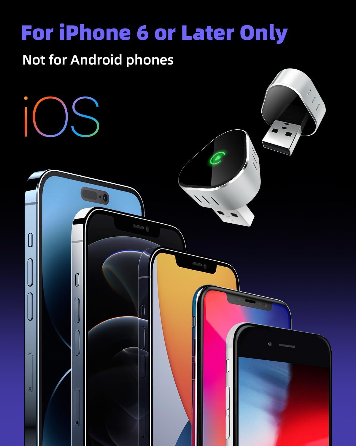 Wireless CarPlay Adapter for iPhone, Mini USB Design Apple CarPlay Adapter Audi/BMW/Benz Cars Converts Wired to Wireless Car Play Plug-and-Play, Compatible with OEM Wired CarPlay Vehicles & iOS 10+