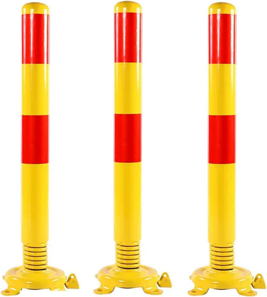 Safety Bollard Post, Spring Parking Post with Warning Stripes, Driveway Garage Security Post Barrier, Traffic Barricade Cones, for Indoor and Outdoor Parking(Yellow (3PCS))