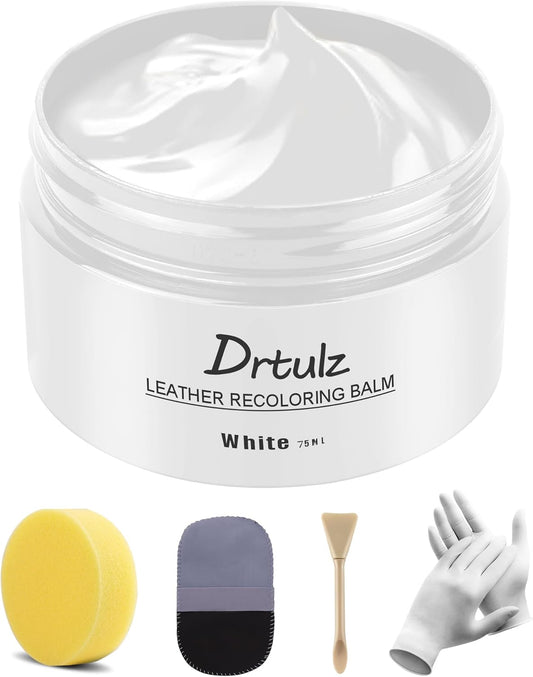 Leather Recoloring Balm, Leather Color Restorer Conditioner, Leather Restorer for Couches Paint, Leather Scratch Remover, Scratch Leather Faded Repair Kits for Vinyl Furniture (White, 75ML)