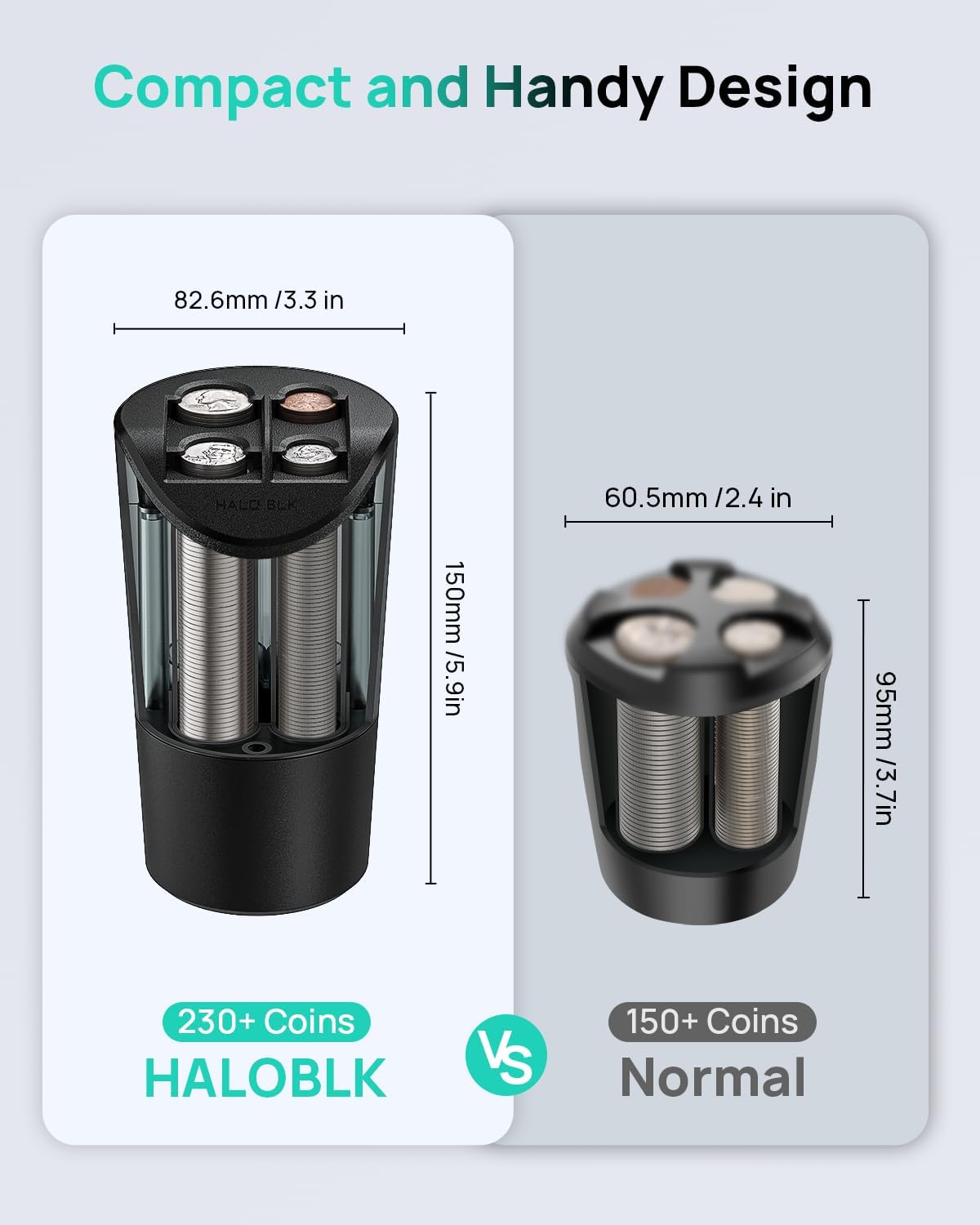 HALOBLK Large Capacity Coin Holder for Car Change Organizer, Compatible with Most Vehicles & Trucks, Black (1 Pack)