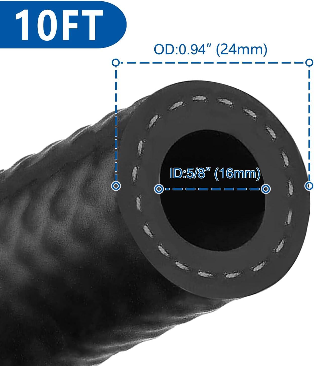 LokoCar Rubber Fuel Hose Line Push Lock 5/8" ID SAE 30R7 NBR 10ft 300PSI Black