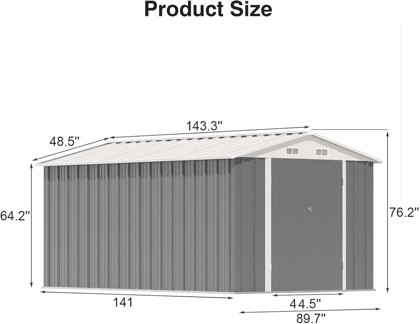 Patiowell 12 x 8 FT Outdoor Storage Shed, Steel Shed Storage House with Design of Lockable Doors, Utility and Tool Storage for Garden, Patio, Backyard, Outside use, Gray