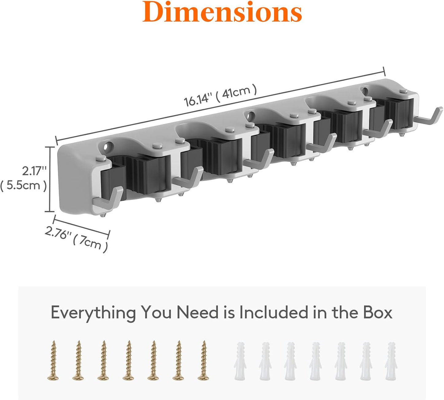 Lifewit Mop and Broom Holder Wall Mount, Anti-Slip Broom Hanger for Kitchen Organization, Heavy Duty Cleaning Supplies Organizer, Easy Install Tool Organizer for Closet, Garage, 5 Slot 6 Hooks, Grey