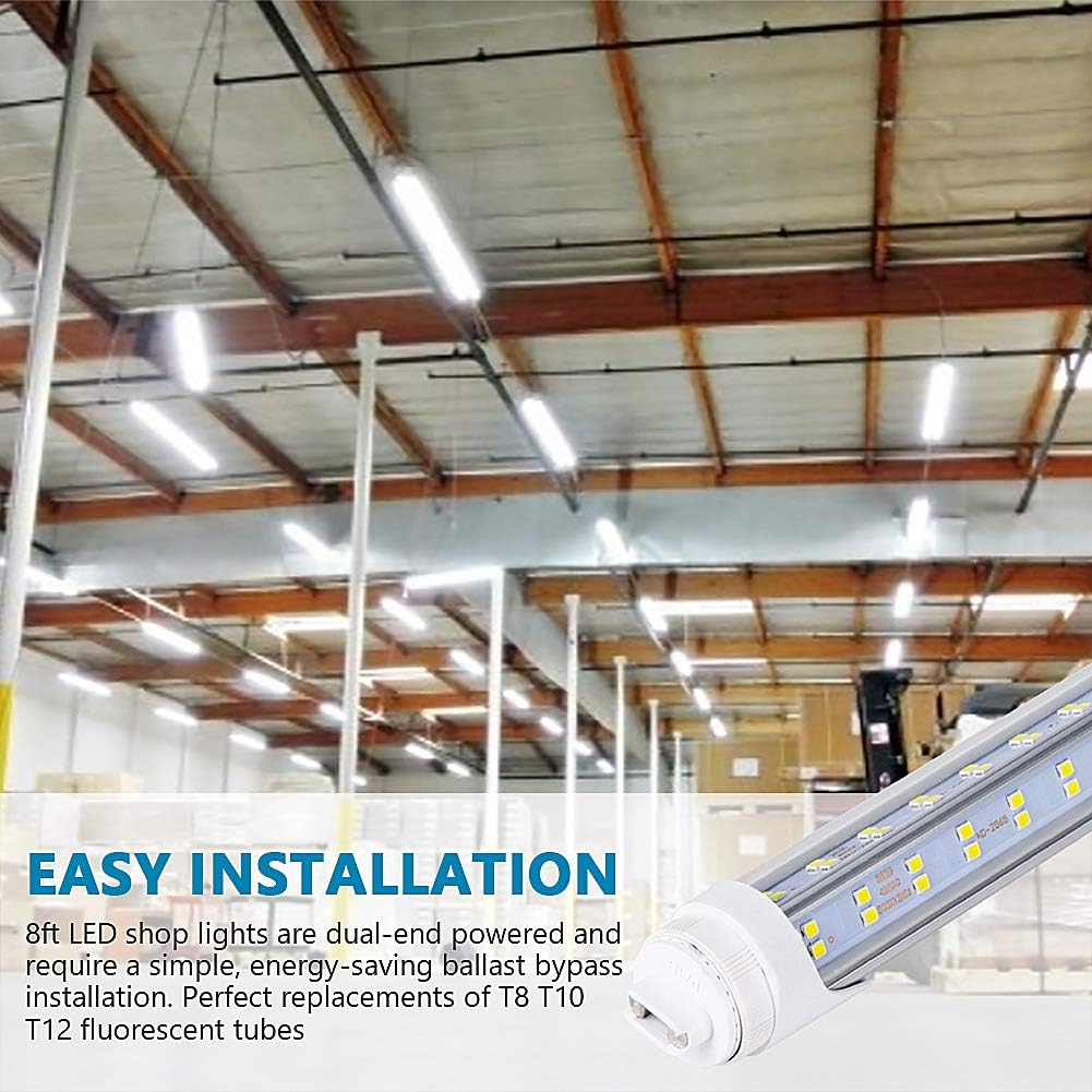 R17D/HO 8FT LED Bulbs -(10 Pack) Rotate V Shape, 5000K Daylight 144W, 18800LM, 300W Equivalent F96T12/DW/HO, Clear Cover, T8/T10/T12 Replacement, Dual-End Powere