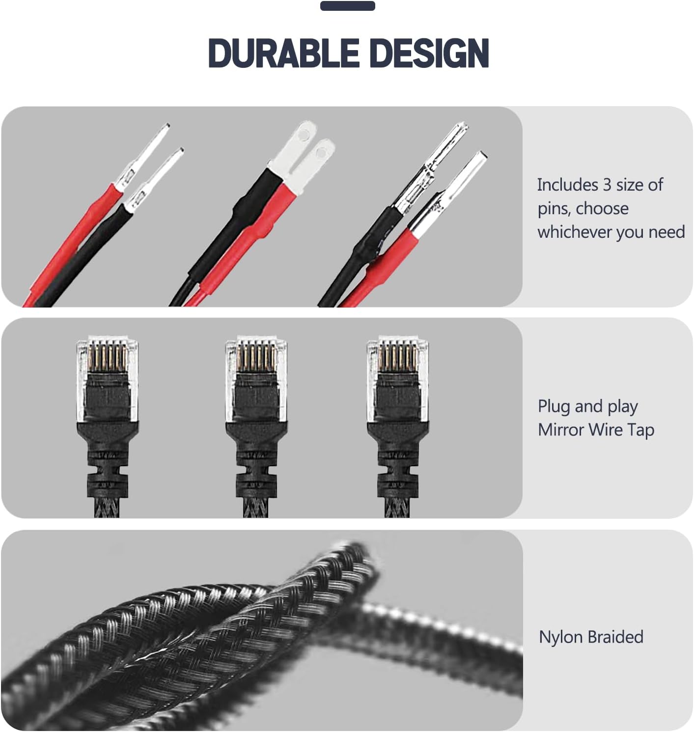 Xislet 16.5" Radar Detector Hardwire Power Cord Mirror Wire Plug Tap Compatible with Escort Valentine One Uniden Beltronics with Inline Fuse Mount RJ11 - Set of 3