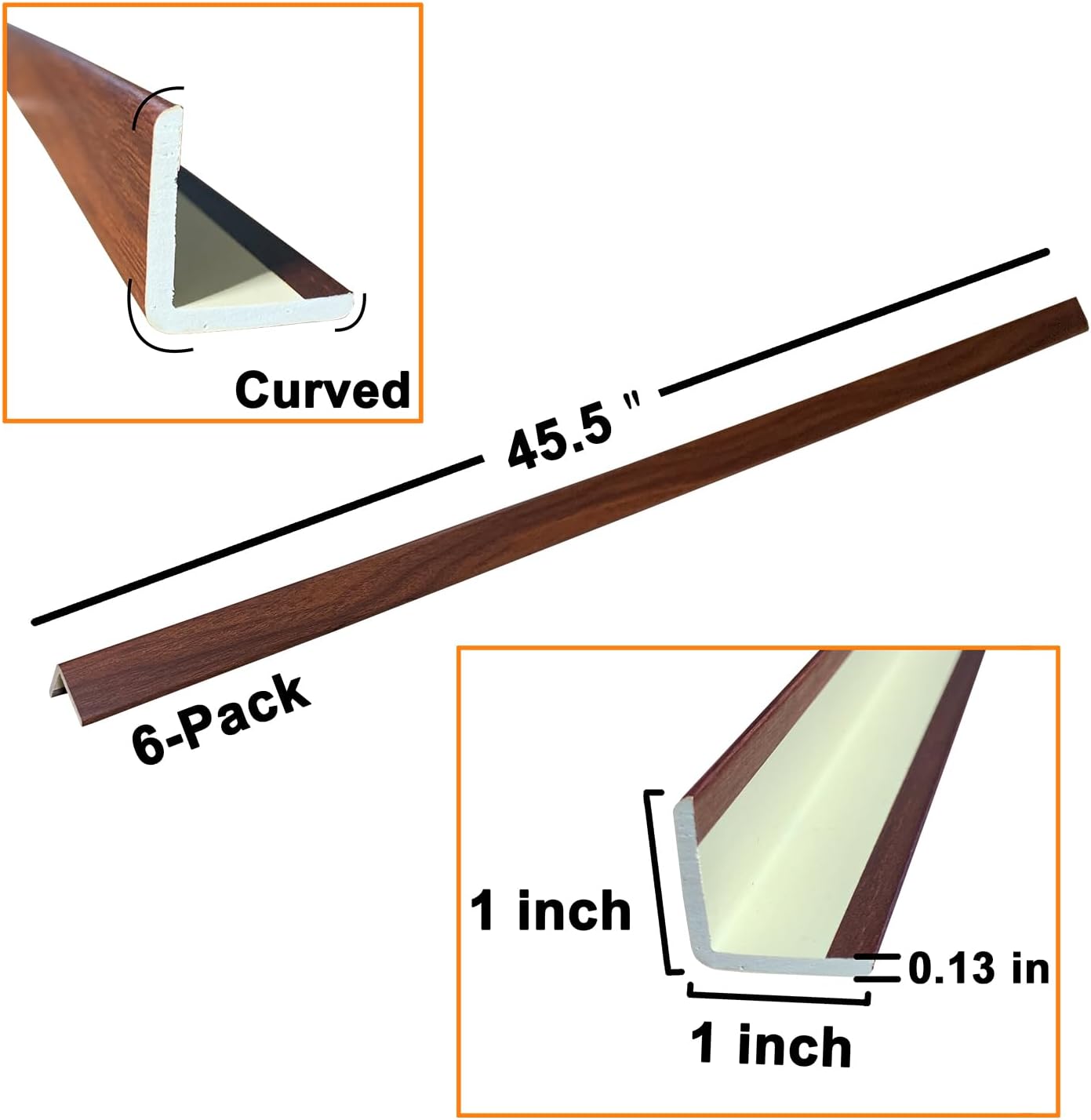 Wall Corner Protector 6PCS 45" Corner Molding Trim Grey Wood Grain Corner Trim Decorative Strips for Door and Window Frames Mirror Edges Ceramic Tiles, and Wooden Wall Edges.