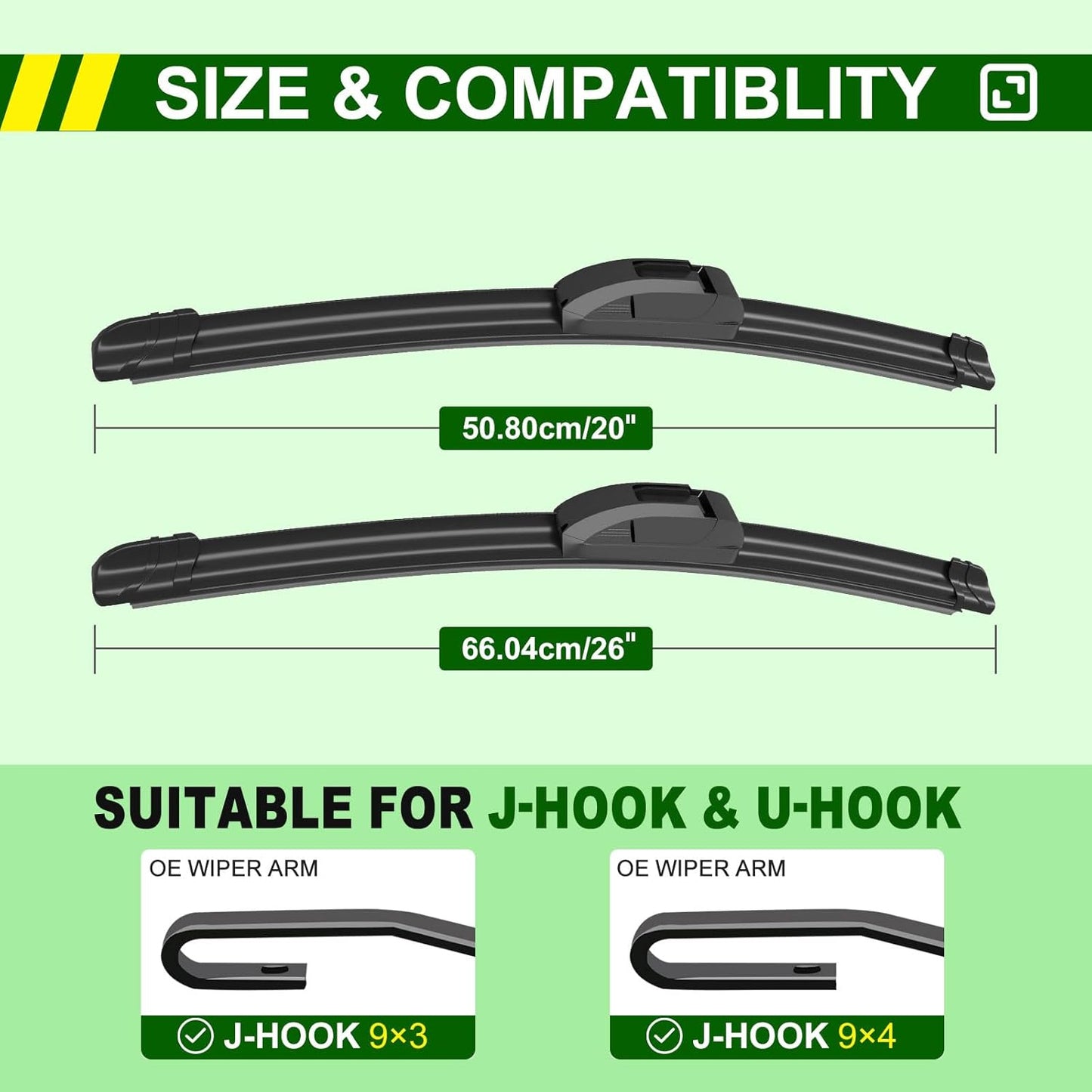 QUALITY 26in + 20in Premium All-Season Windshield Wiper Blades for Original Equipment Replacement(Set of 2)