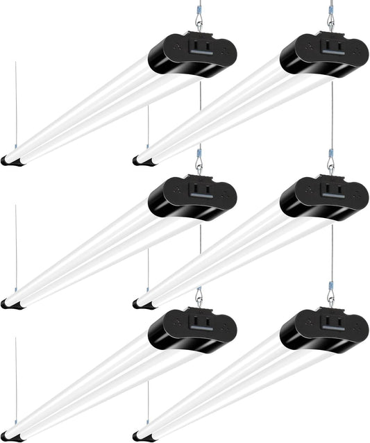 hykolity 6 Pack 4FT Linkable LED Shop Light, Utility Shop Light Fixture, 4400lm, 42W [250W Equivalent], 5000K Daylight Shop Lights for Garage, Hanging or Surface Mount, with Power Cord, ETL, Black