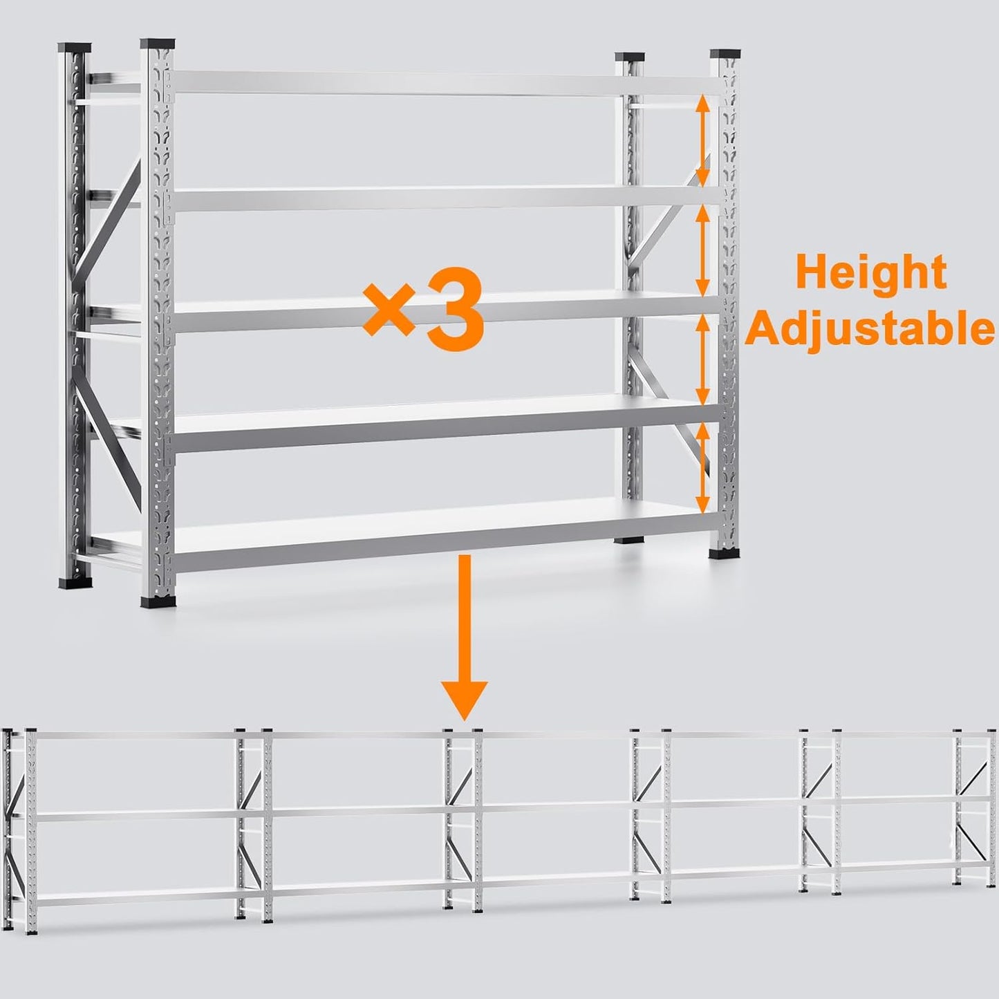 ZZV 78" W x 78" H Garage Shelving Heavy Duty Storage Shelves 5 Tier Stainless Steel Industrial Shelf Adjustable Garage Shelving Unit Utility Rack Shelf for Warehouse Basement Kitchen, 3858 LBS