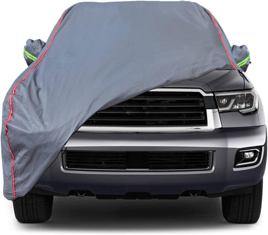 AUQDD 6-Layers PEVA New Material Sedan SUV Full Padded Car Cover Waterproof All Weather Weatherproof UV Sun Protection Snow Dust Storm Resistant Outdoor Exterior Custom Form-Fit Straps 198"-208" Grey