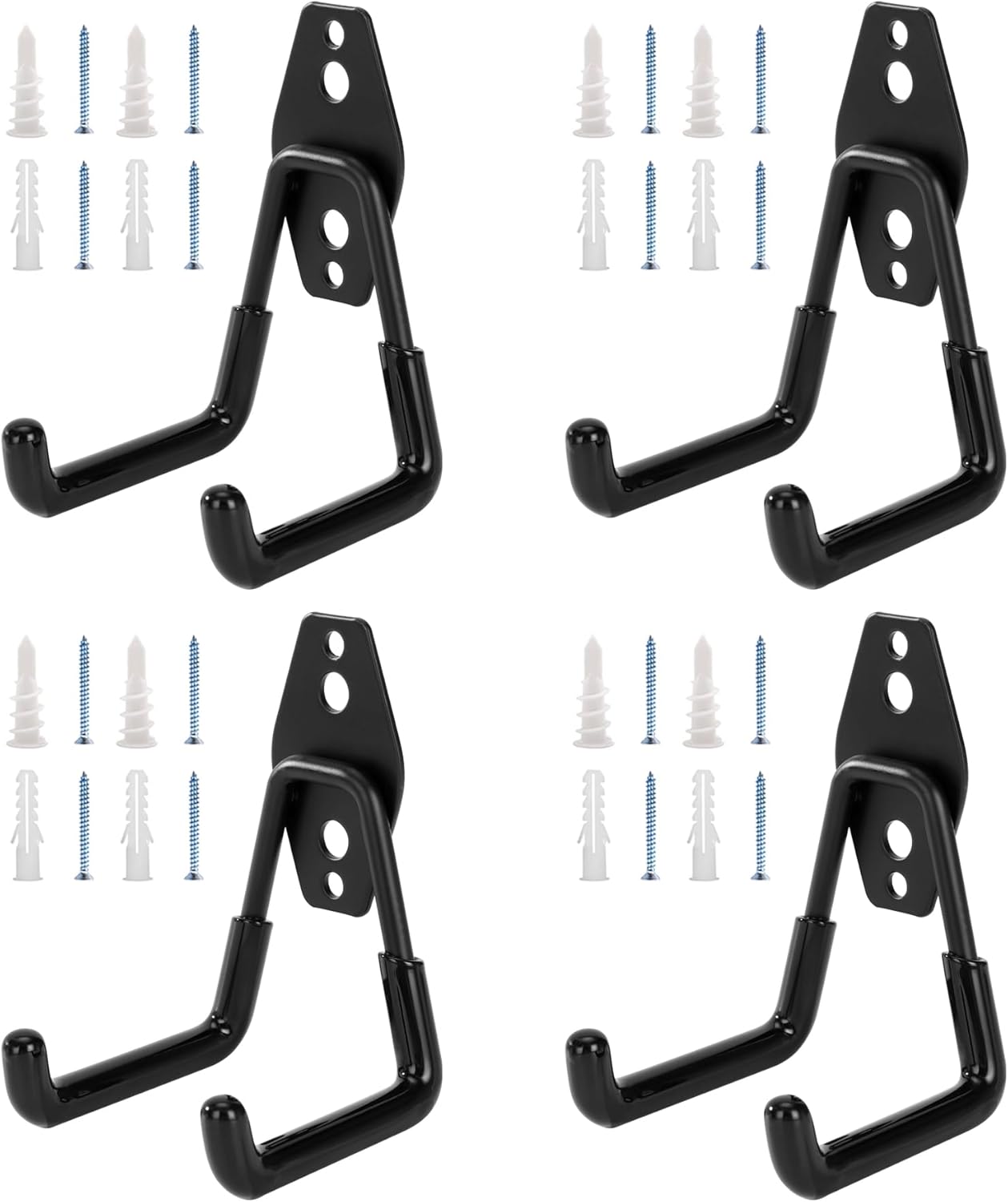 4 Pack Garage Hooks, Garage Tool Organizer Wall Mount, Heavy Duty for Utility Organizer, Steel Utility Garage Hooks for Ladders, Garden Tools, Bike