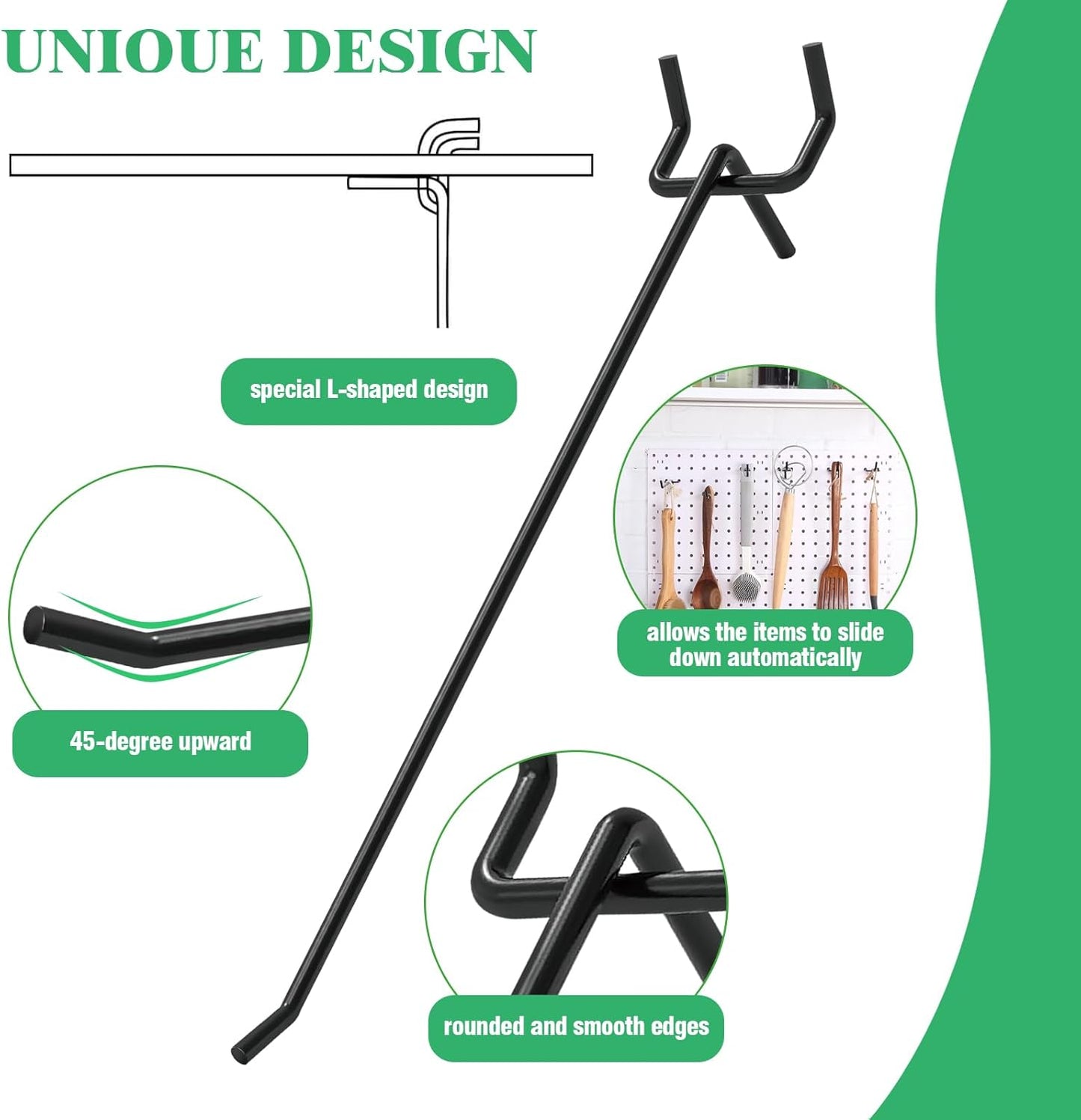 60Pcs 2" 4" 6" 8" Pegboard Hooks Assortment Set, Metal Peg Board Hooks with 2.5mm Hole Pitch 4mm Wire Diameter Slatwall Hanging Hook for Garage Organization Wall Hanging (Black)