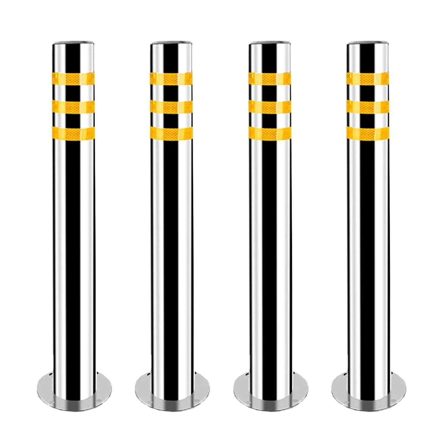 Stainless Steel Parking Bollards for Driveway, Industrial Safety Bollards Reflective Channelizer Post, Parking Barrier, Sturdy and Durable, Easy to Install, for Crowd Control(Silver (4pcs),7.6*100cm/3