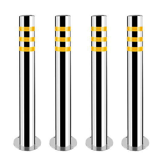 Stainless Steel Parking Bollards for Driveway, Industrial Safety Bollards Reflective Channelizer Post, Parking Barrier, Sturdy and Durable, Easy to Install, for Crowd Control(Silver (4pcs),8.9*60cm/3.