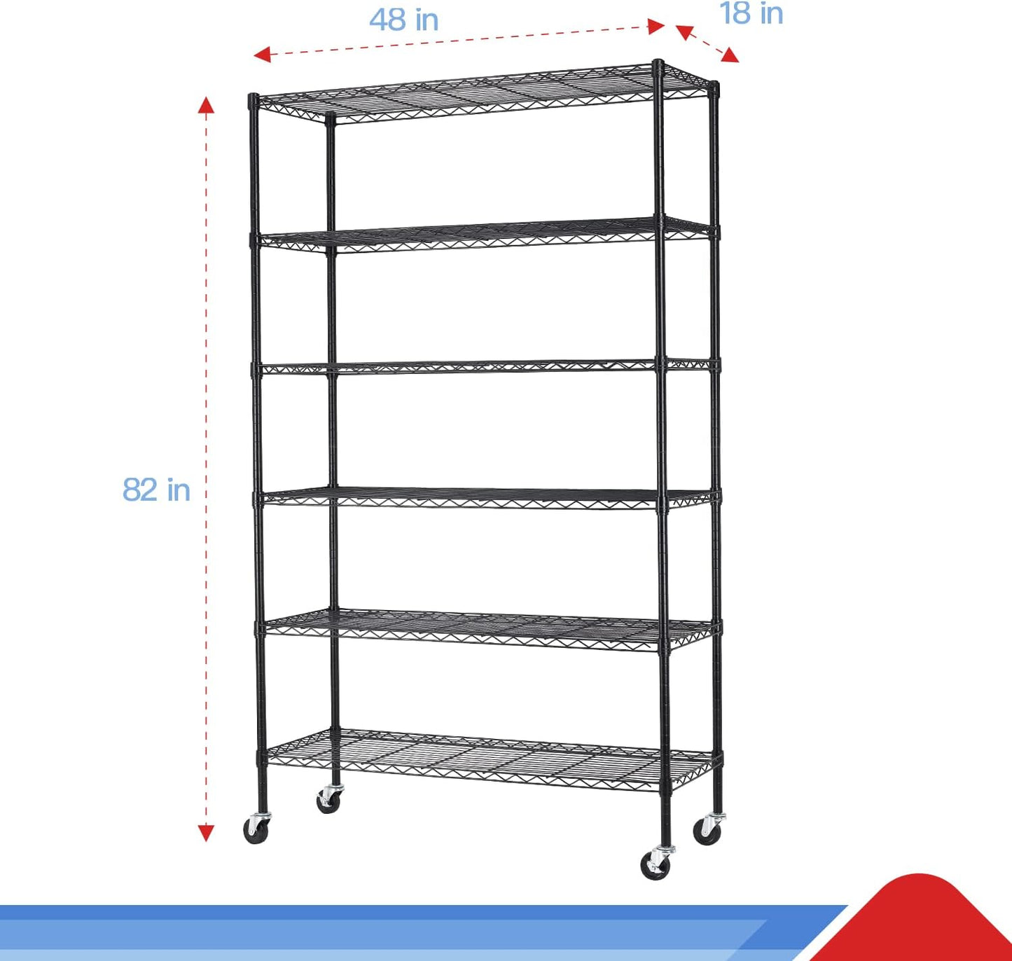 6 Tier Adjustable Metal Shelf Wire Shelving Unit Storage with Wheels 2100LBS Capacity 18" D x 48" W x 82" H for Restaurant Garage Pantry Kitchen Garage Rack,Black