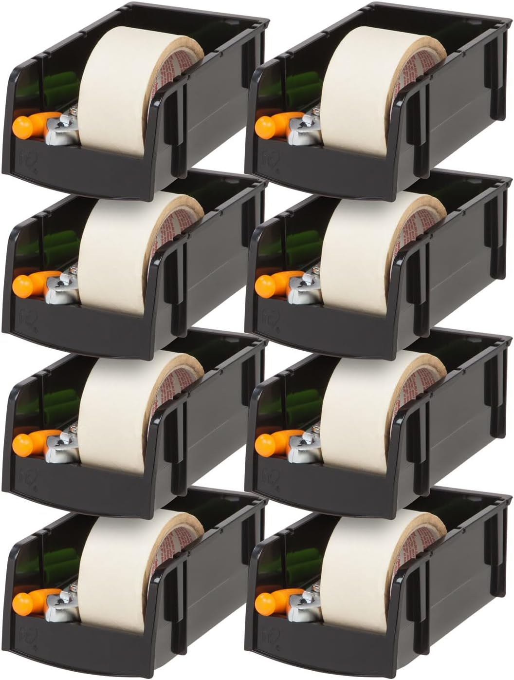 IRIS USA Stackable Bins, 7.5 x 4.5 x 3 inch, Plastic Hanging Open Front Shelf Bin Storage Organizer for Hardware, Craft Supplies, Small Parts, Nuts and Bolts, Garage Organization, 8 Pack- Small, Black