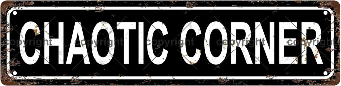 CHAOTIC CORNER Space Vintage Metal Tin Street Sign Bar Cafe Garage Cave Home Room Wall Bathroom Farmhouse Garden Porch Patio Decor, 16 x 4 Inch