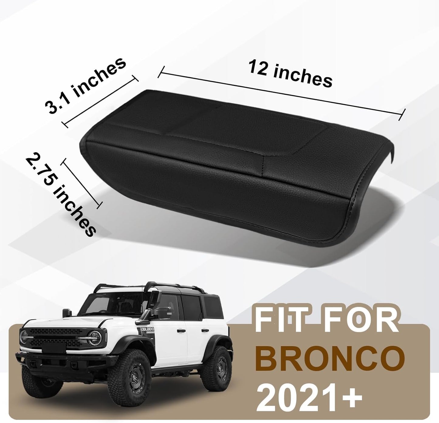 Muslogy Center Console Armrest Cover Compatible with Ford Bronco 2021 2022 2023 2024 2025 Comfort Armrest Pad Arm Rest Cushion Vegan Leather Protector Regular Thick