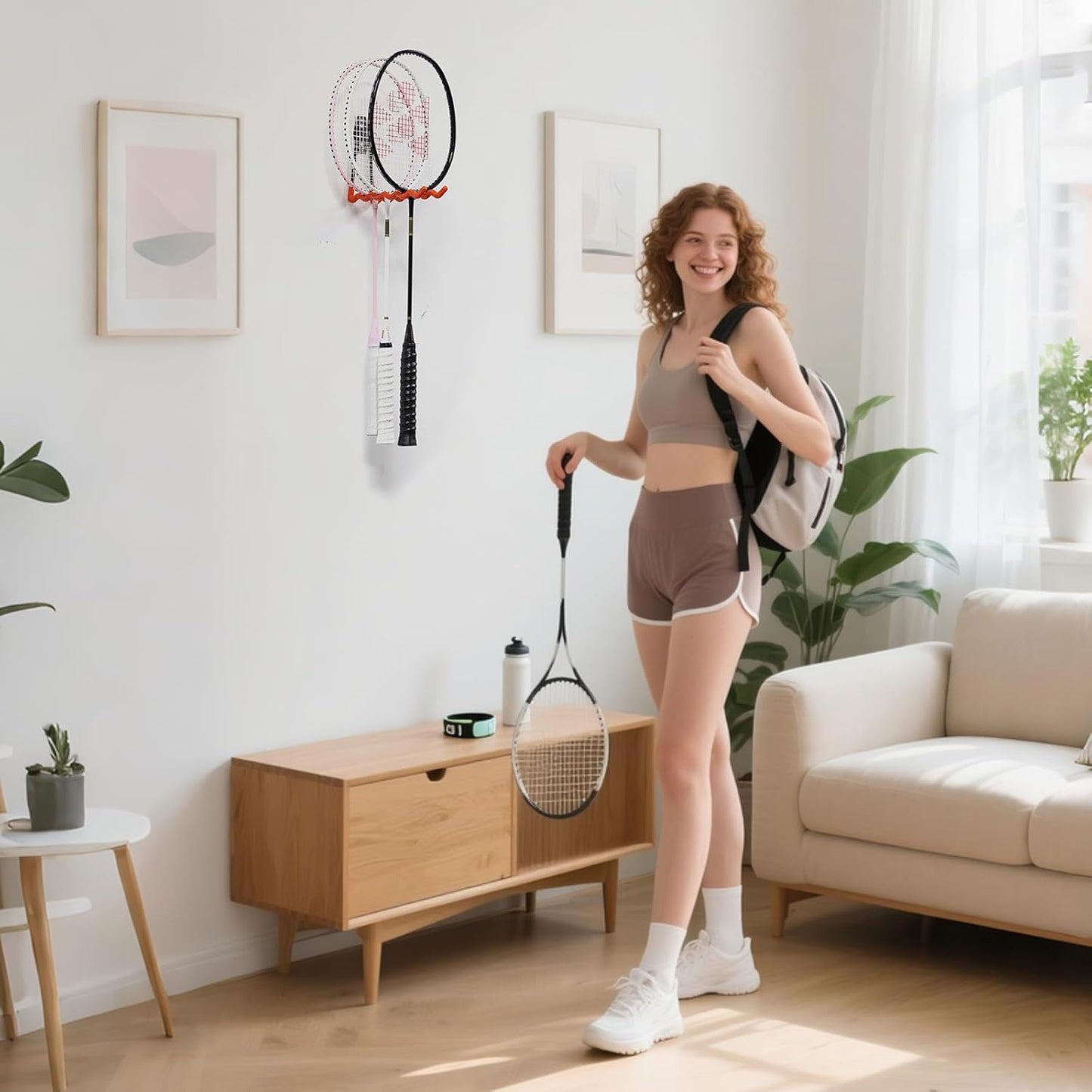 2 Packs Garage Wall Hooks,Wall-Mounted Heavy Duty Hanger Metal Badminton Racket Holder, Tennis Racket Holder Organizer, Hooks for Cables, Ropes and Hoses,Extension Cord Holder (Orange)